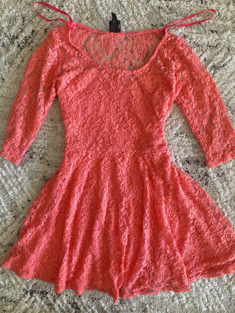 NWT bebe 2b coral pink overlay lace floral fit flare sexy party dress